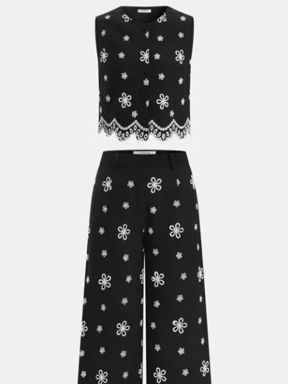 Commense Embroidered Floral Cotton Top & Pants Set